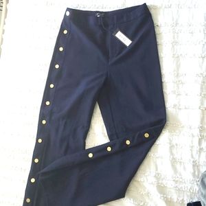 Navy Wide Leg Pants with gold button embelishments